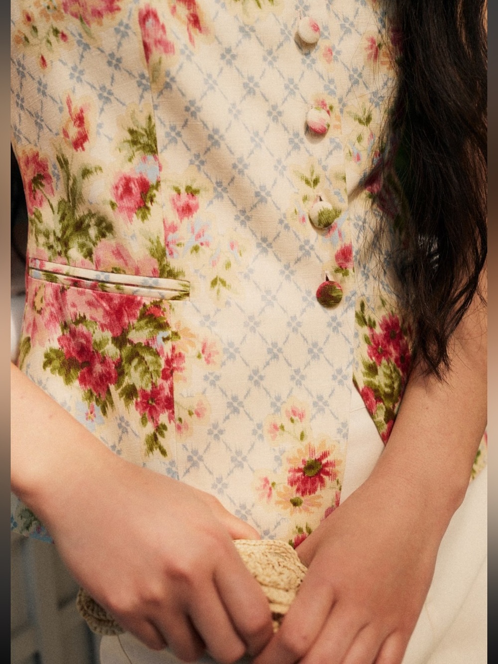 Sézane x Andión Zelinda Floral Linen top Print Corset Style Sz 38/8 US Romantic - Picture 2 of 14